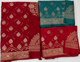 Red & Green Banarasi Style Golden Zari Work Saree 3 Pcs Set with Blouse-M.R. Saree Emporium