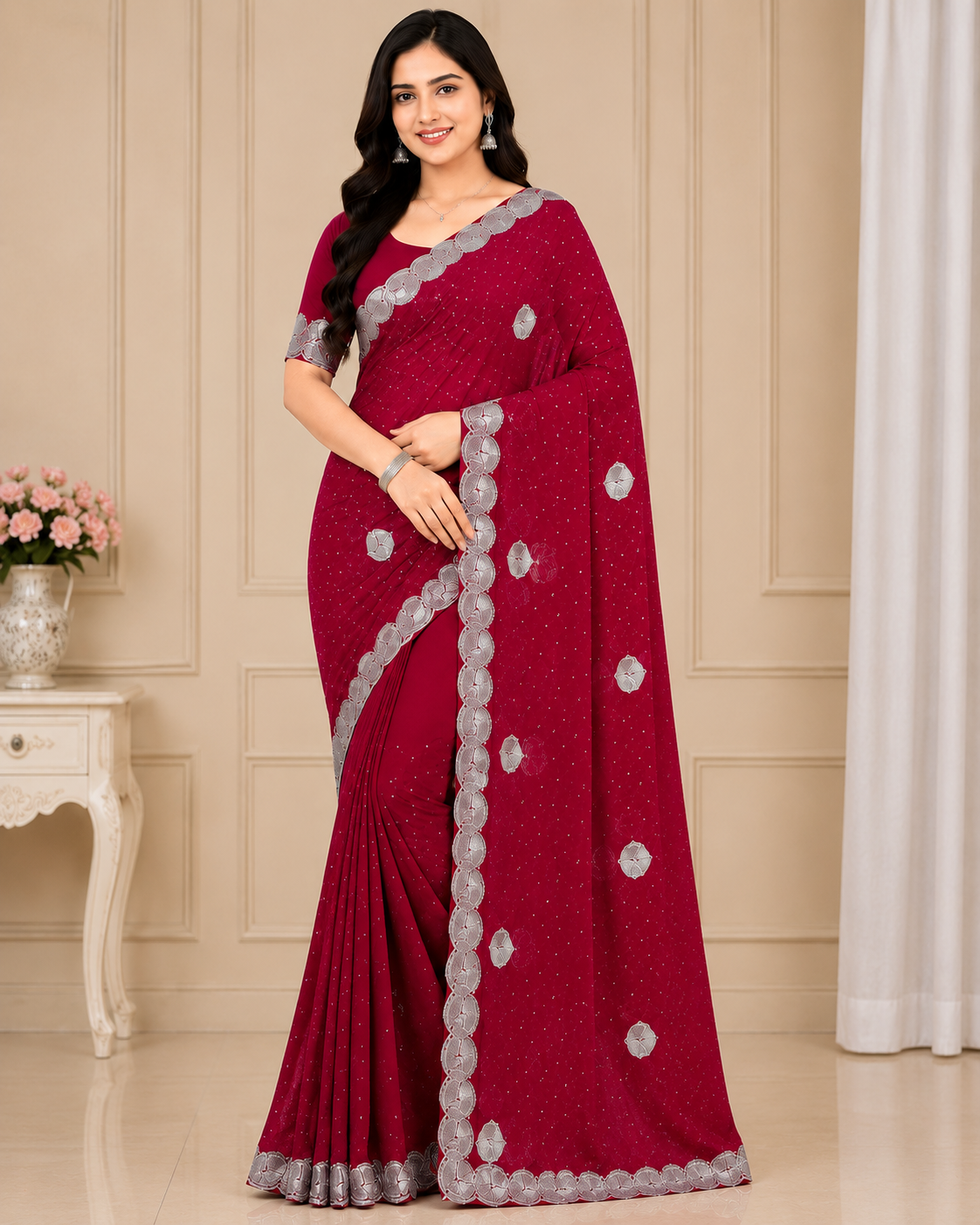 Fendi Fancy Work Saree Set with Embroidered Border (4 Colors) Lightweight Party & Daily Wear - M.R. Saree Emporium