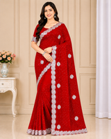 Fendi Fancy Work Saree Set with Embroidered Border (4 Colors) Lightweight Party & Daily Wear - M.R. Saree Emporium