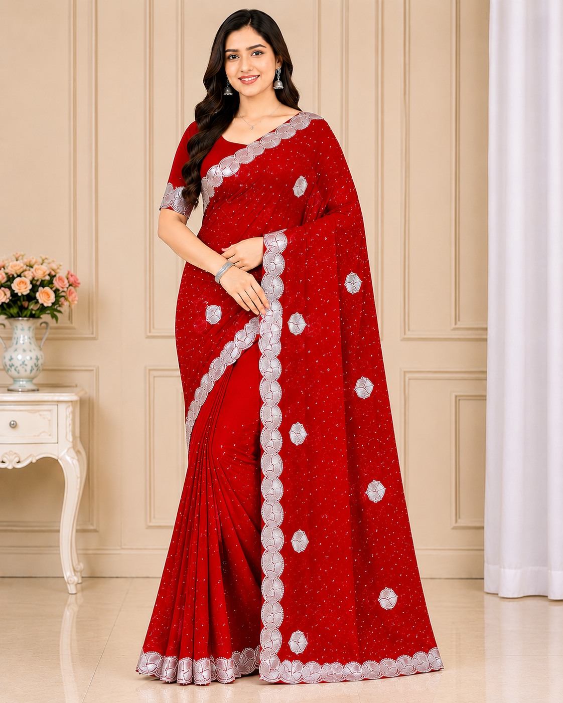 Fendi Fancy Work Saree Set with Embroidered Border (4 Colors) Lightweight Party & Daily Wear - M.R. Saree Emporium