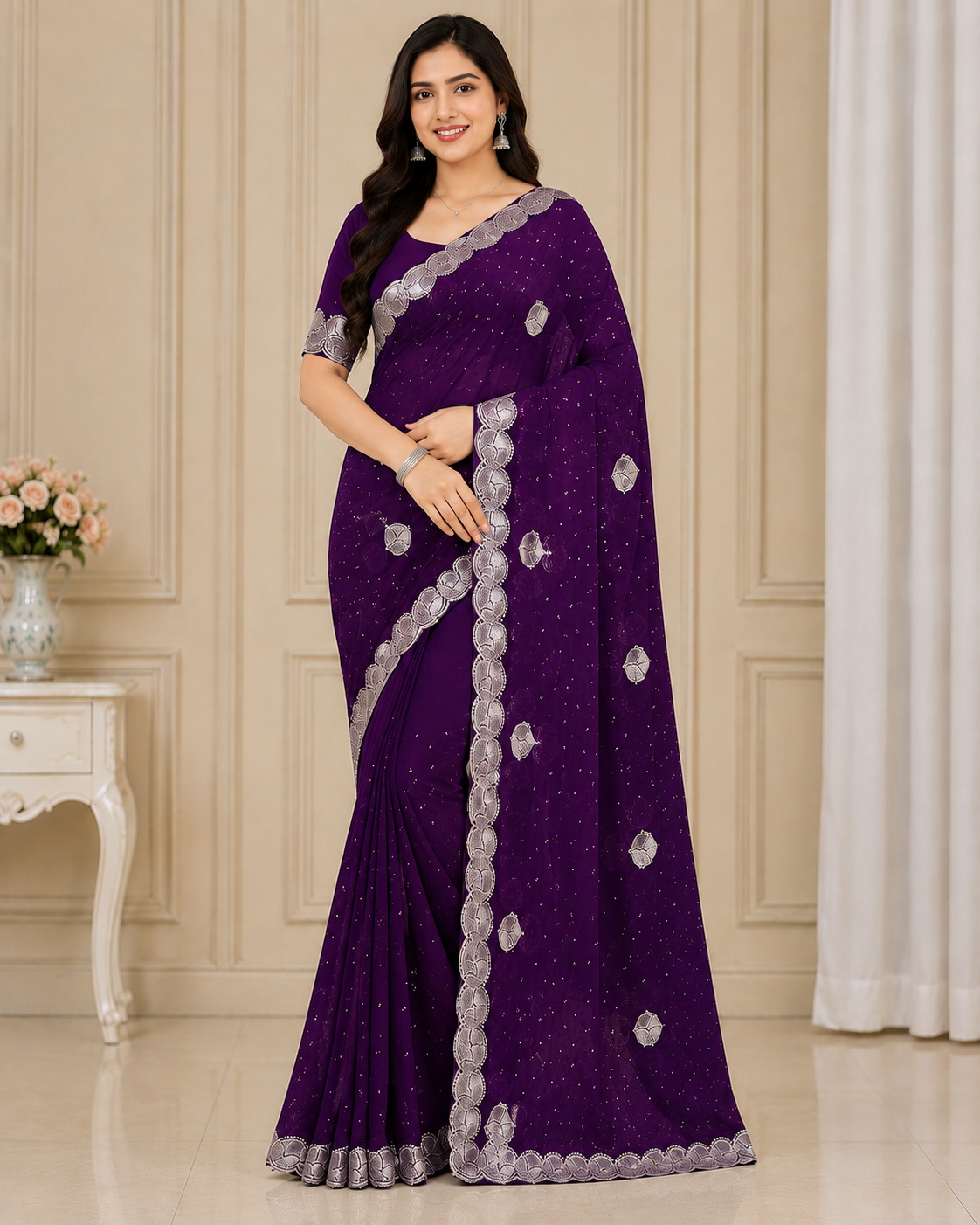 Fendi Fancy Work Saree Set with Embroidered Border (4 Colors) Lightweight Party & Daily Wear - M.R. Saree Emporium