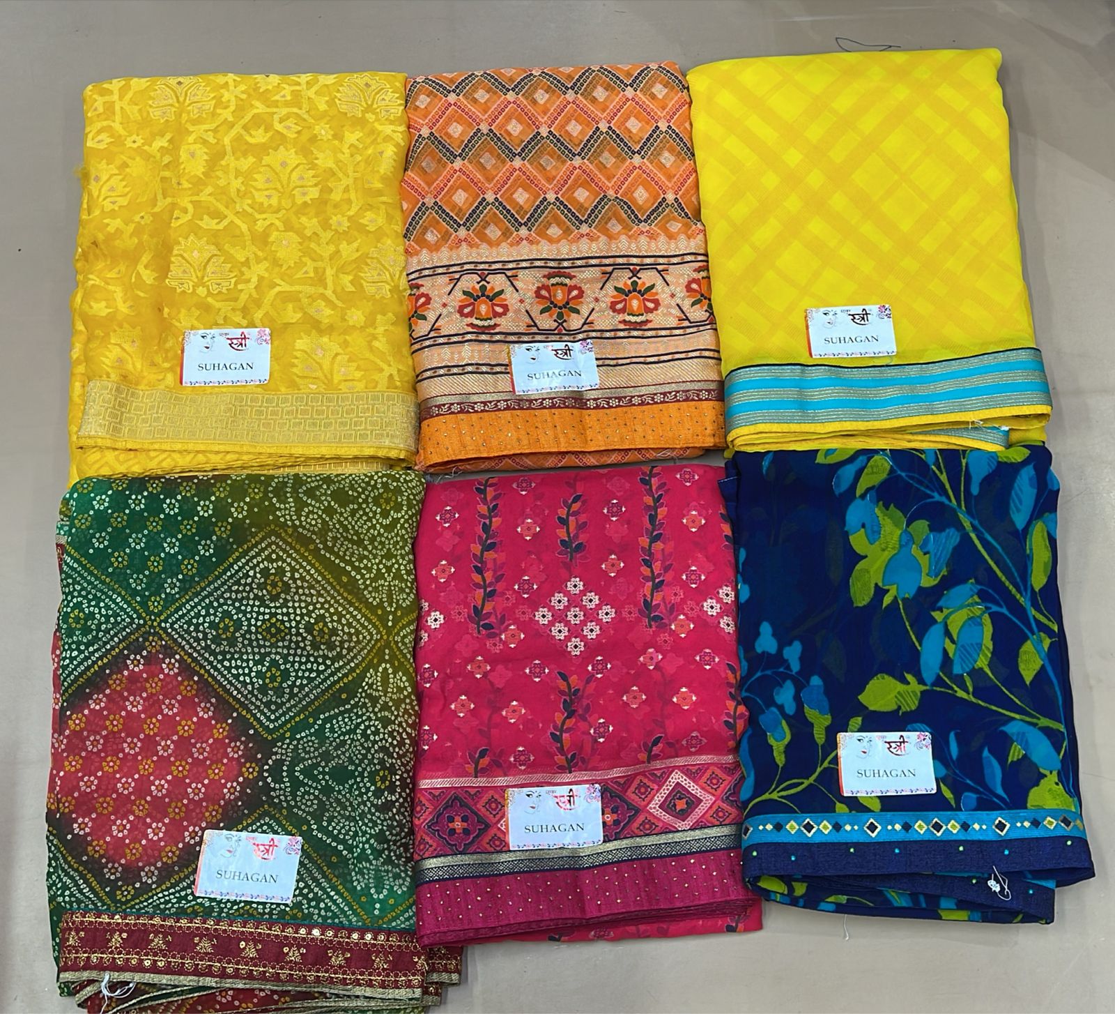 Printed Fancy Saree 6 Pcs Set-Designer Georgette Multi Pattern Saree Collection-M.R. Saree Emporium