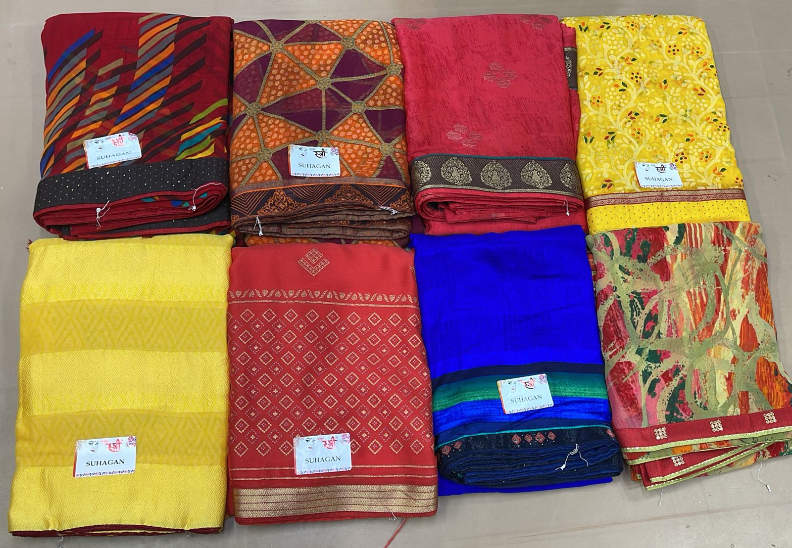 Printed Georgette Saree 8 Pcs Set -Designer Fancy Multi Pattern Saree Collection-M.R. Saree Emporium