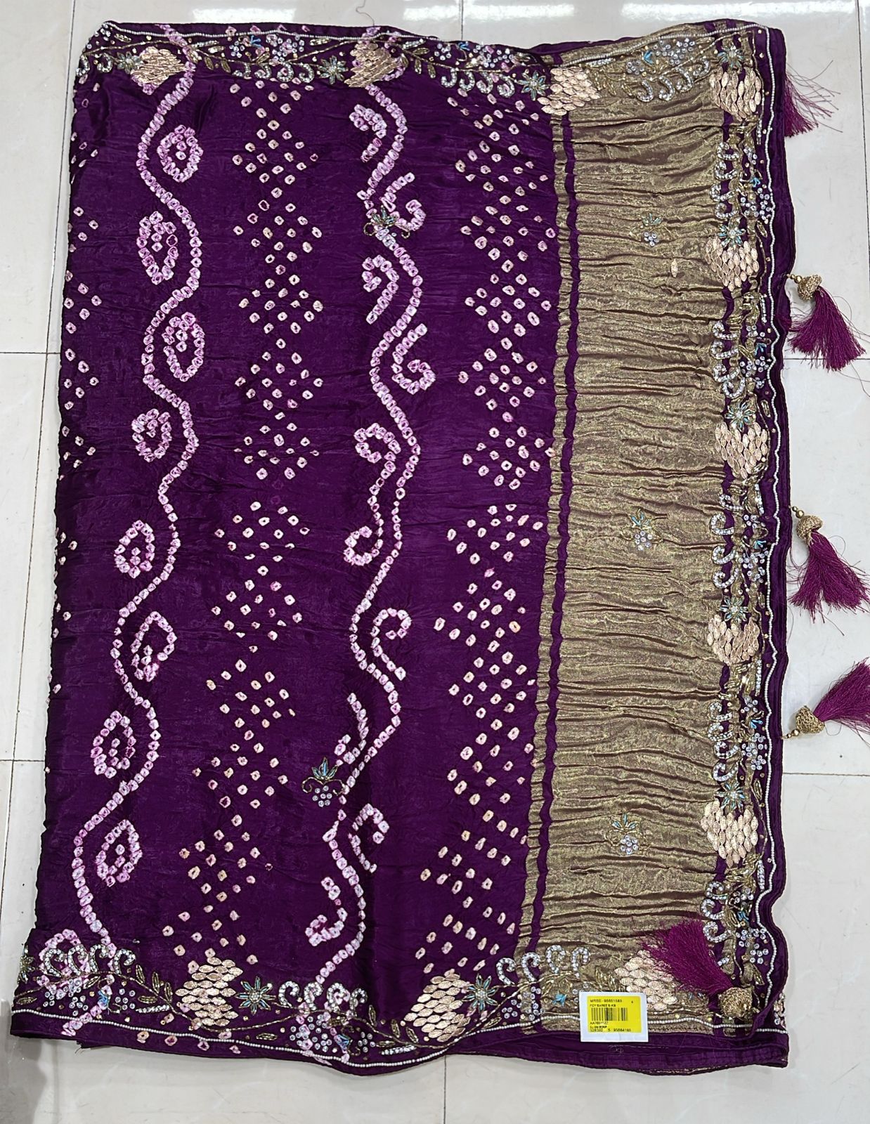 Premium Purple Bandhani Silk Saree with Designer Zari Pallu & Tassels - M.R. Saree Emporium