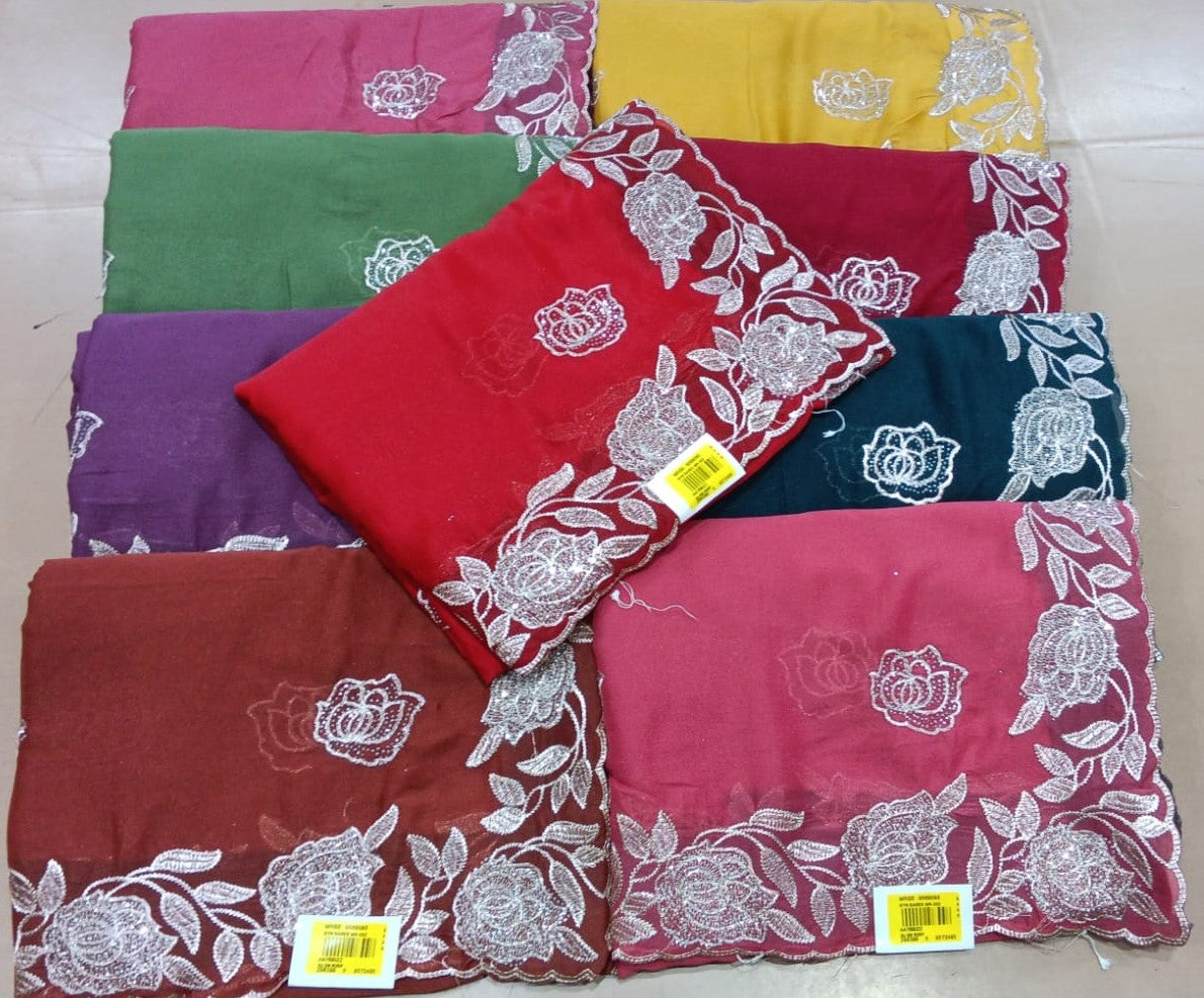 Fancy Embroidered Saree with Heavy Lace Border – 9 Pcs Set-M.R. Saree Emporium