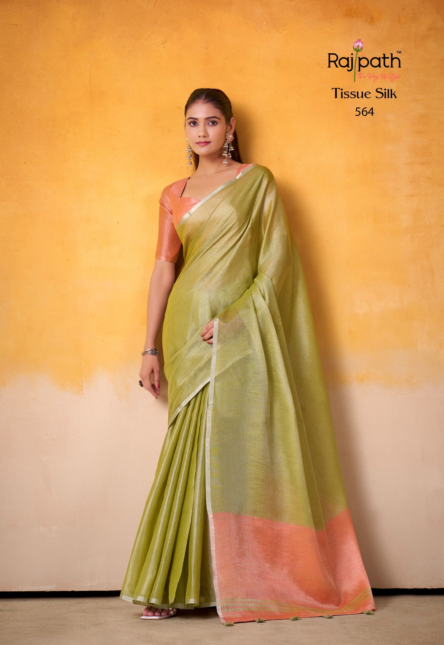 RajPath Fabrics Anvika Light Edition Tissue Silk Saree (6 Pcs Set) with Designer Blouse