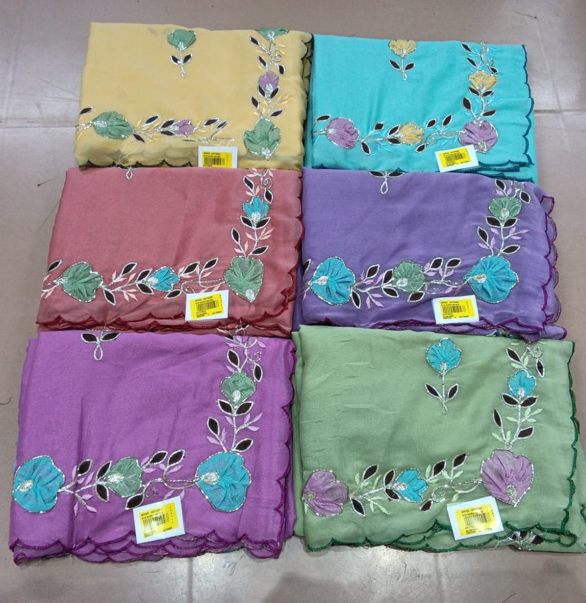 Fancy Dyed Work Saree with Floral Design – 6 Pcs Set-M.R. Saree Emporium