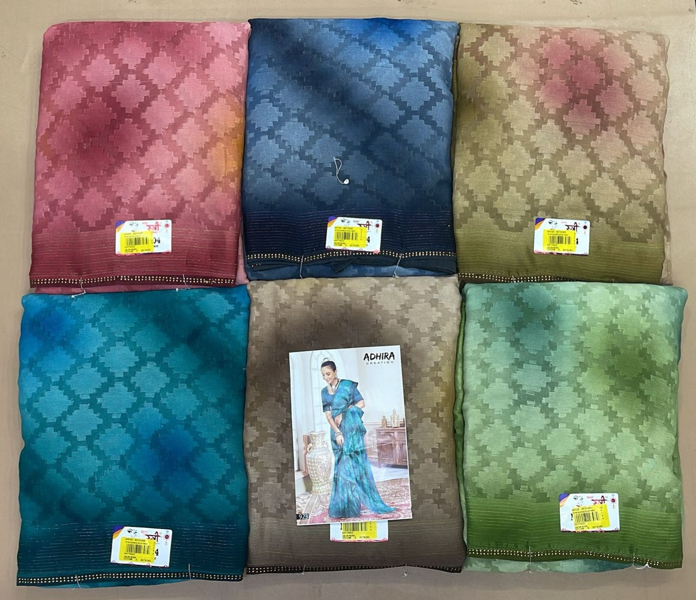 Ekstree Fabric Brasso Saree Set (6 Pcs Combo) With Unstitched Blouse – Designer Pattern Premium Wholesale Collection By M.R. Saree Emporium