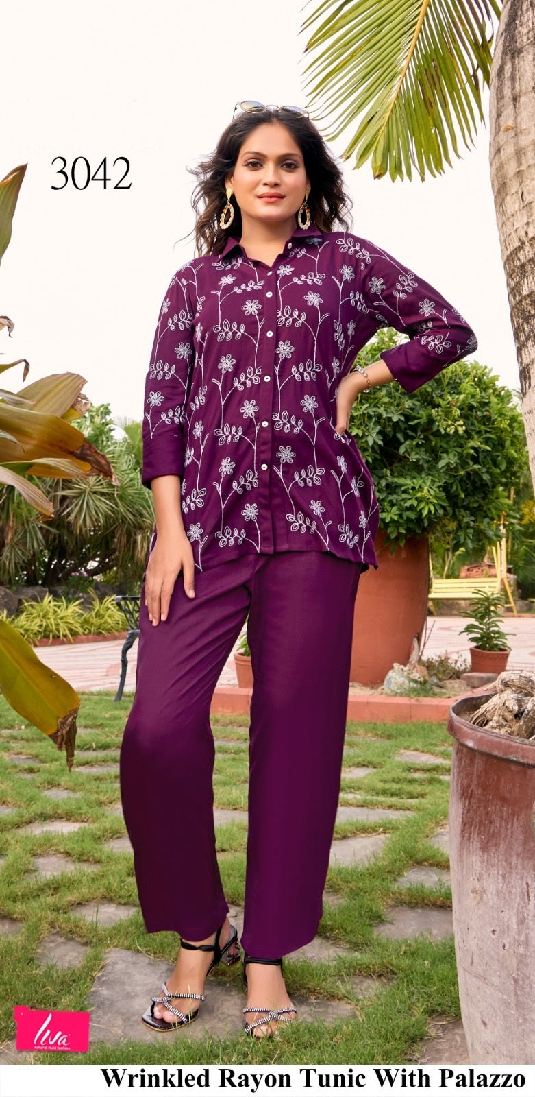 Rayon Slub Tunic with Palazzo – Dark Purple Set | M.R. Saree Emporium