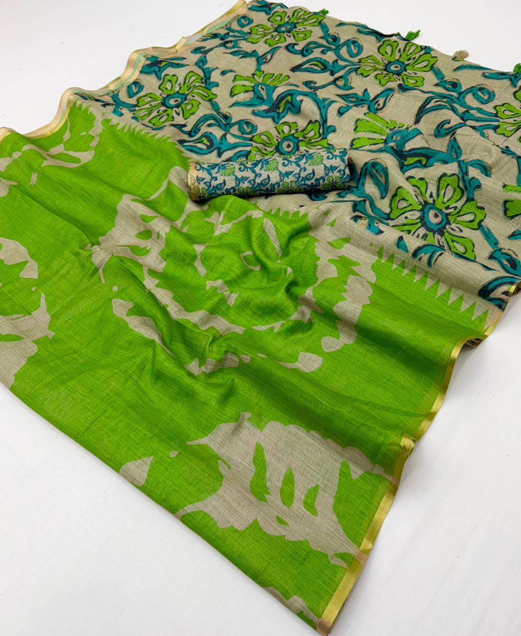 Lisha Soft Cotton Linen Saree with Zari Border & Fancy Tassels – 12 Pcs Set-M.R. Saree Emporium