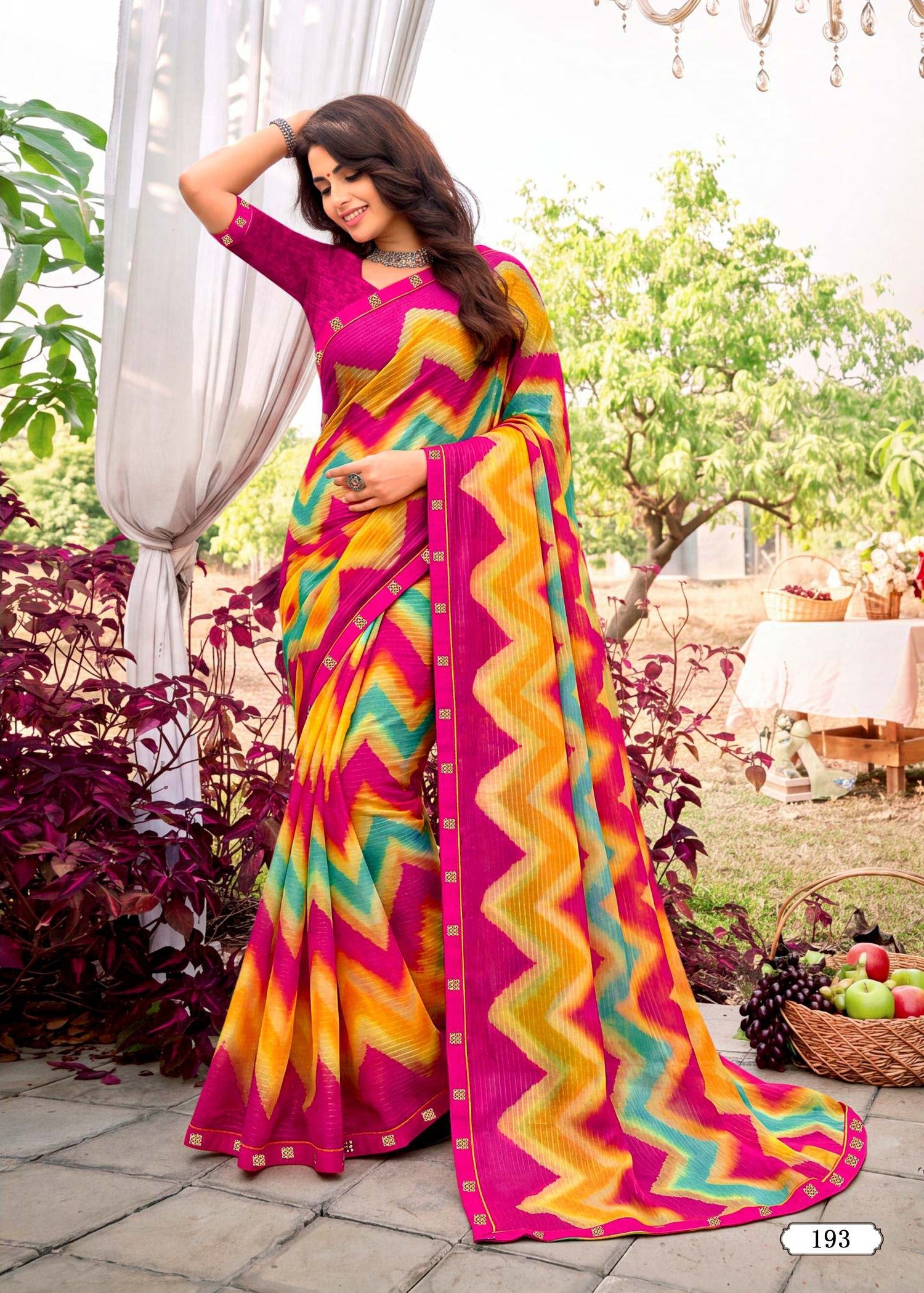Ladorani Tulsi Printed Saree with Designer Border 8 pcs set