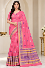 Cotton Traditional Printed Saree with Designer Woven Border - 15 Pcs Set.