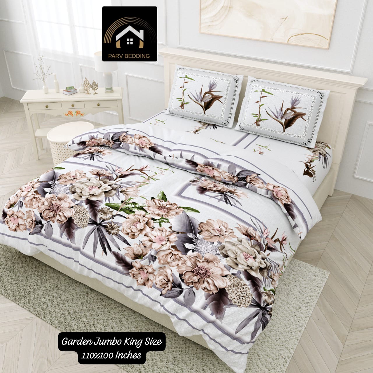 7D Garden Jumbo King Size Bedsheet 110x110 Inches – M.R. Saree Emporium