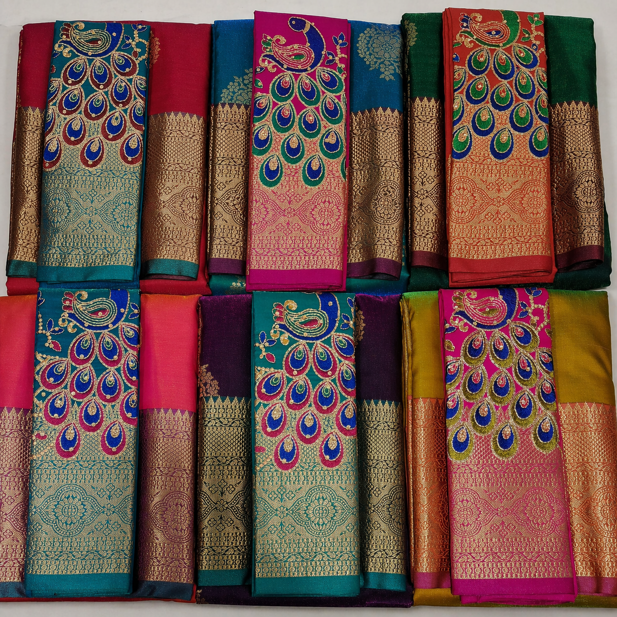 Multicolor Paithani Silk Saree Set (6 Pcs Set) with Big Peacock Design & Rich Zari Border-M.R. Saree Emporium