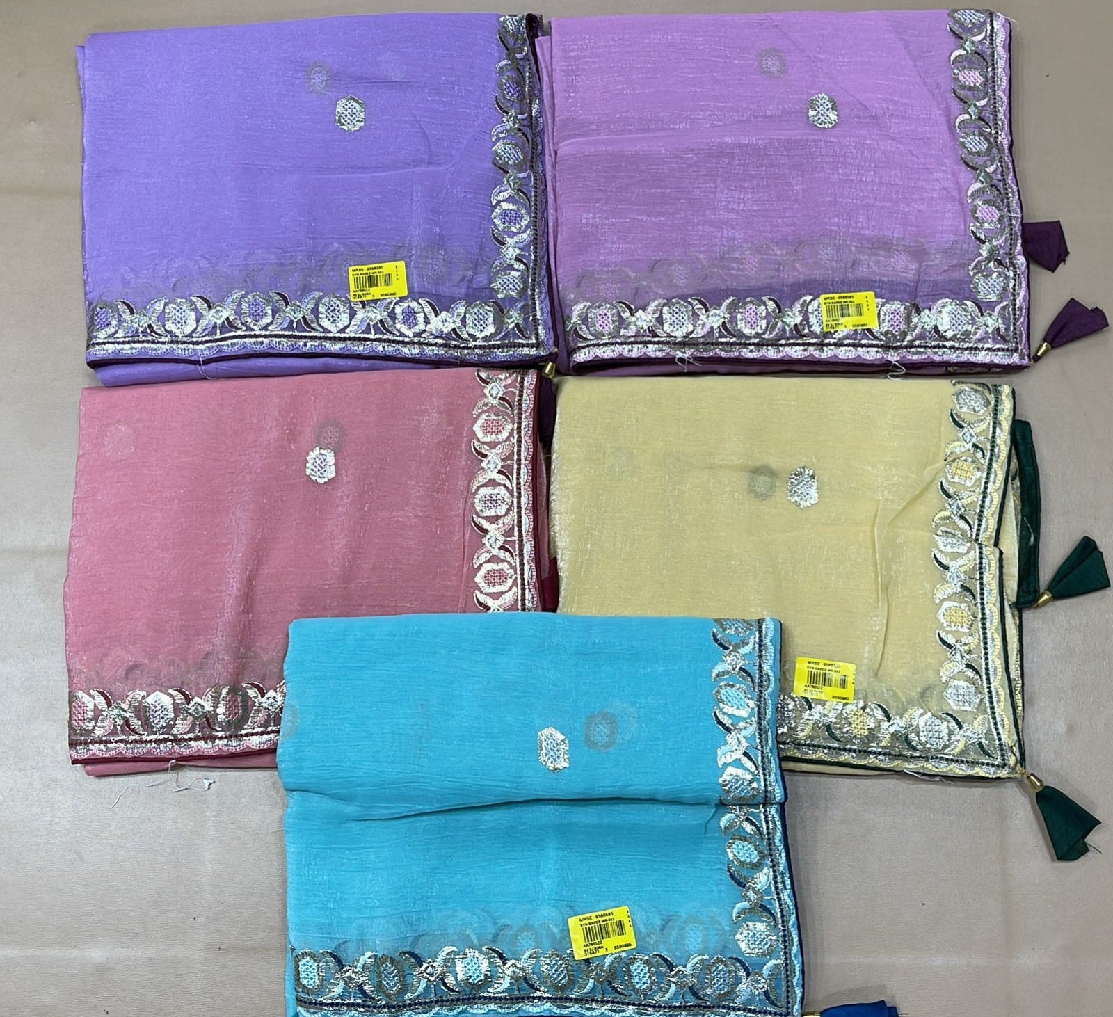 Soft Simmar Chiffon Saree Set with Designer Lace Border - Wholesale 5 Pcs Saree Collection - M.R. Saree Emporium