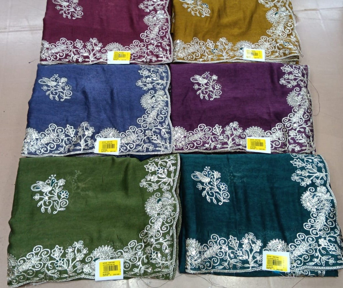 Fancy Embroidered Saree with Heavy Border – 6 Pcs Set-M.R. Saree Emporium
