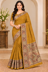 Cotton Royal Blue Designer Saree with Floral Jacquard Border-14 Pcs Set.