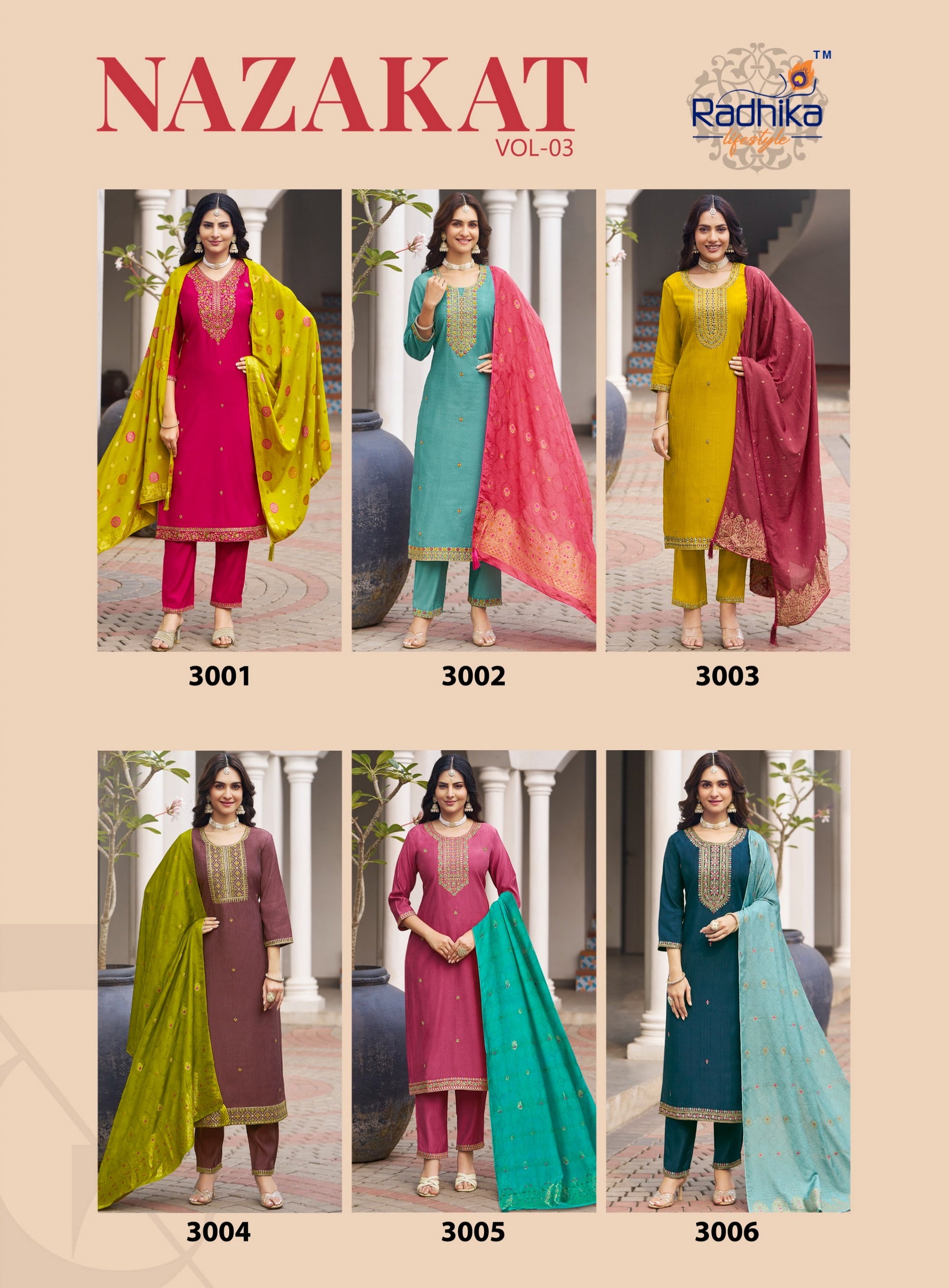 Radhika Nazakat Vol-3 Kurti Pant Set with Muslin Jacquard Dupatta-M.R. Saree Emporium