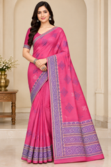 Cotton Green Woven Border Designer Saree - 14 Pcs Set