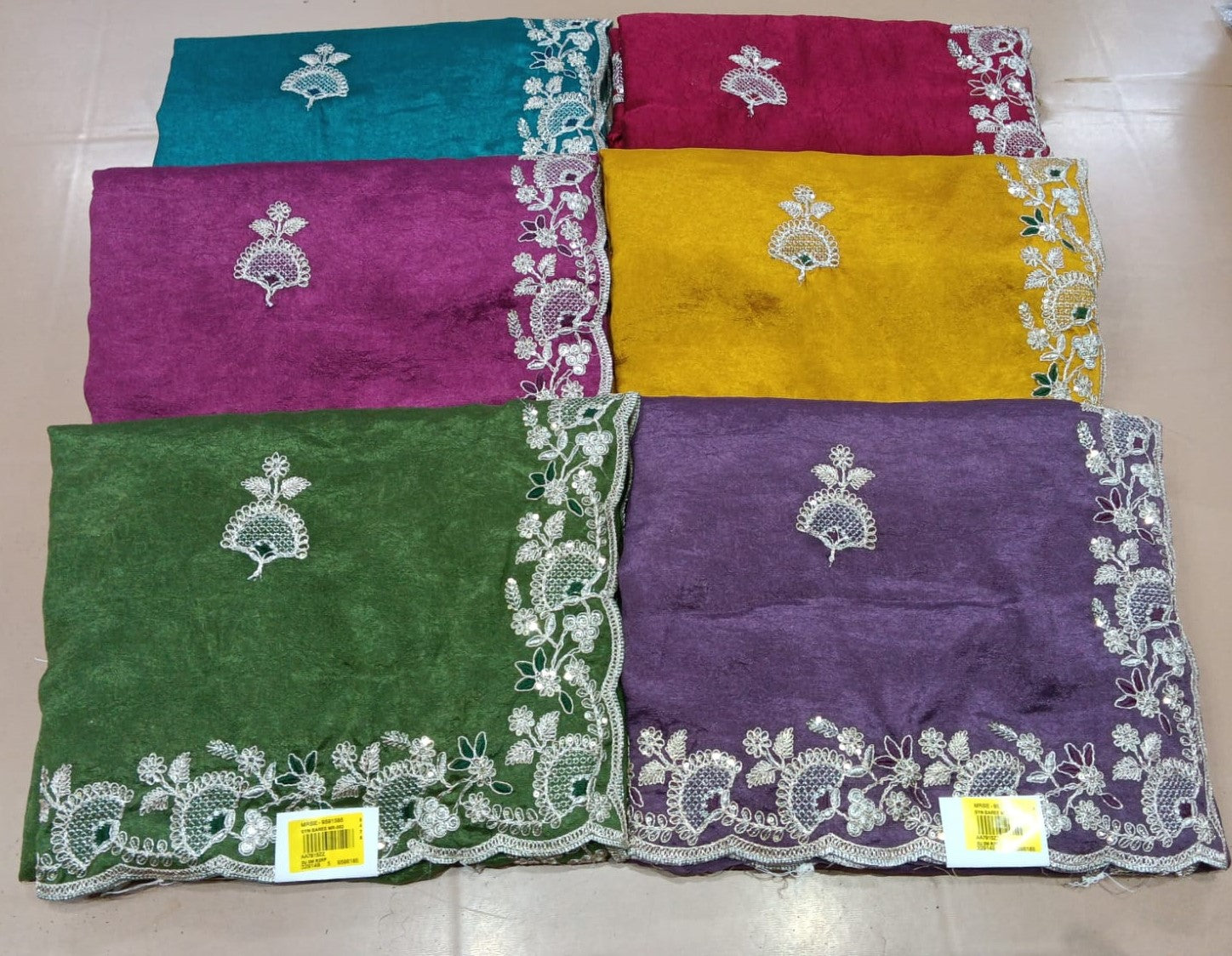 Fancy Embroidered Fabric with Heavy Border – 6 Pcs Set-M.R. Saree Emporium