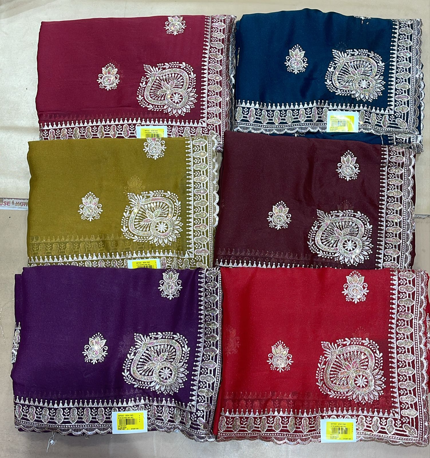 Ekstree Premium Fendy Fancy Embroidery Saree Collection (6 Pcs Set) with Heavy Designer Border by M.R. Saree Emporium