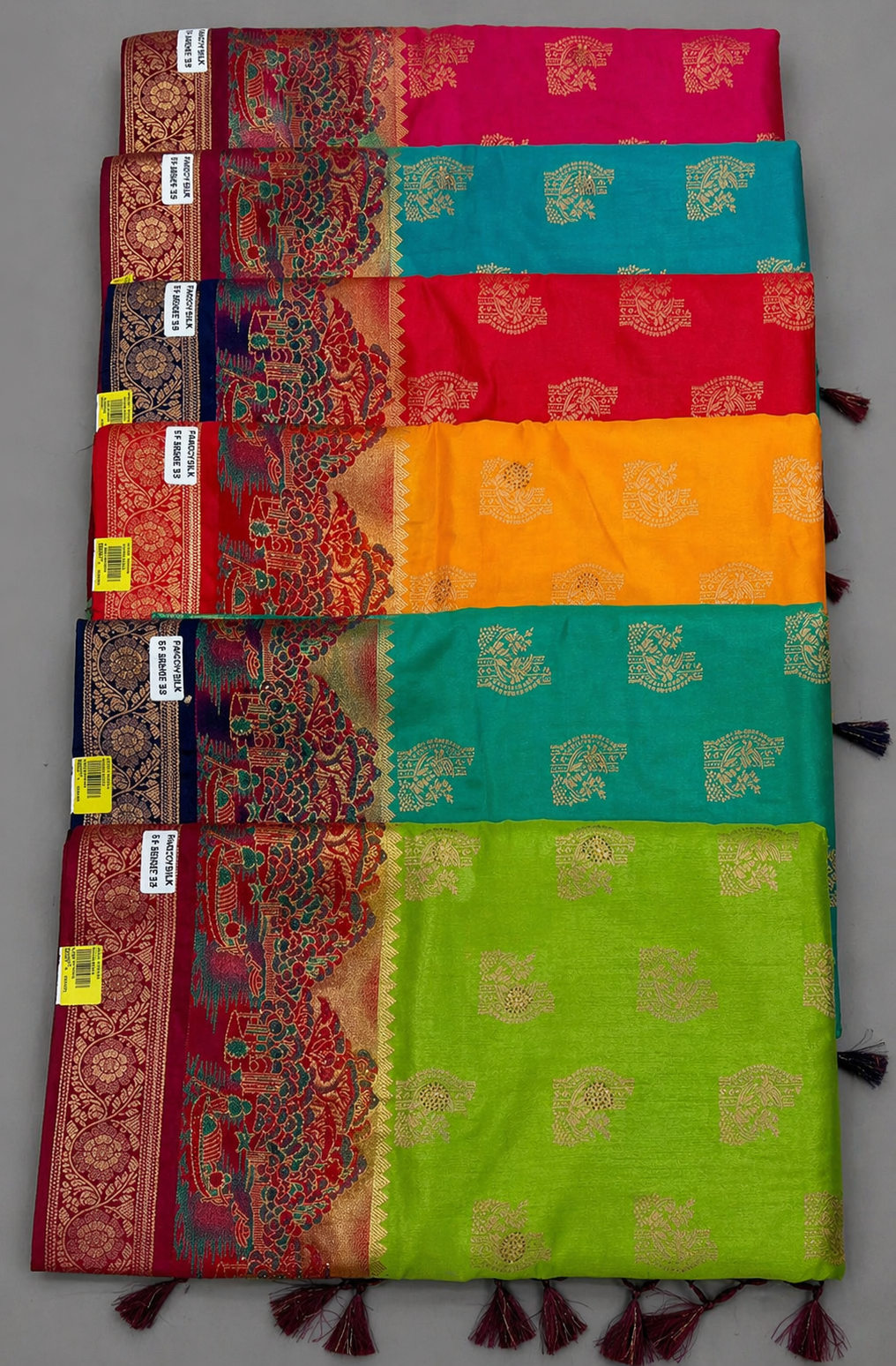 Soft Silk Fancy Saree Set of 6 with Rich Contrast Pallu & Zari Border – Wholesale Collection - M.R. Saree Emporium