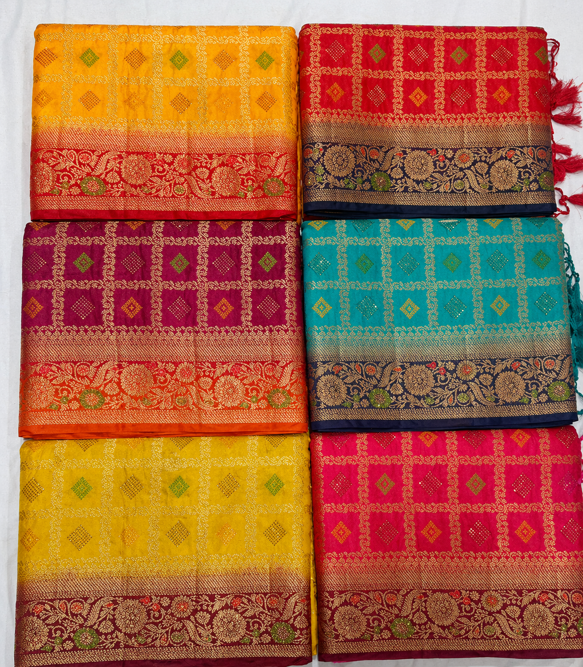 Designer Silk Saree with Traditional Diamond Pattern and Heavy Zari Border - Wedding Festive Saree Collection - Minimum Order 6 Pcs - M.R. Saree Emporium