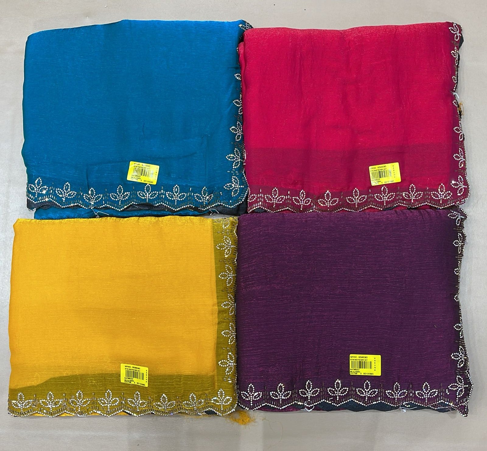 Organza Saree Set 4 Pcs with Designer Border - Wholesale Organza Sarees - M.R. Saree Emporium