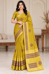 Cotton Pink Printed Saree with Contrast Border and Designer Pallu-15 Pcs Set.