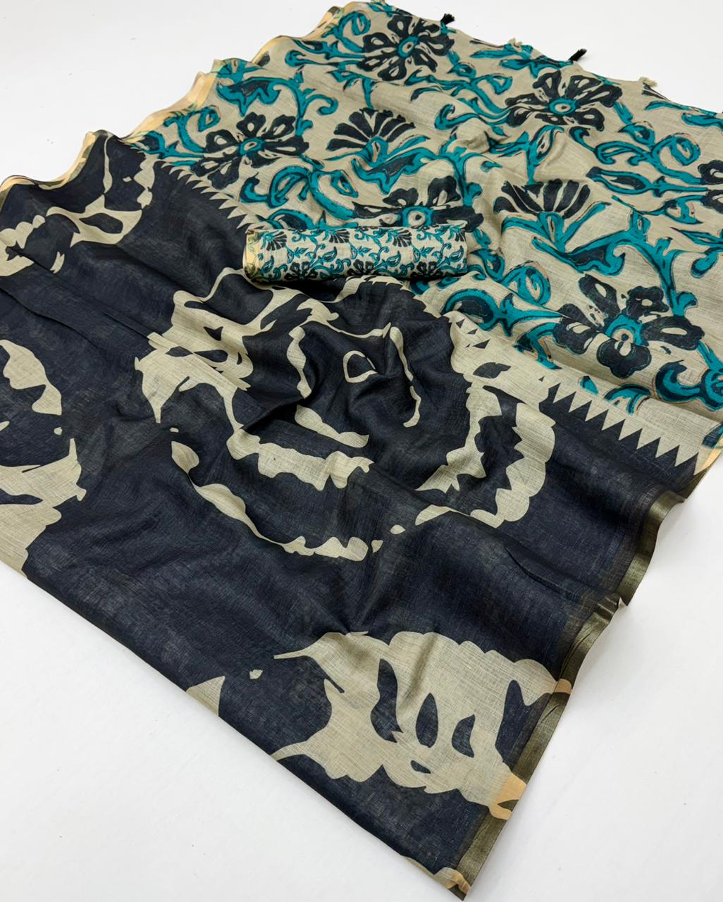 Lisha Soft Cotton Linen Saree with Zari Border & Fancy Tassels – 12 Pcs Set-M.R. Saree Emporium