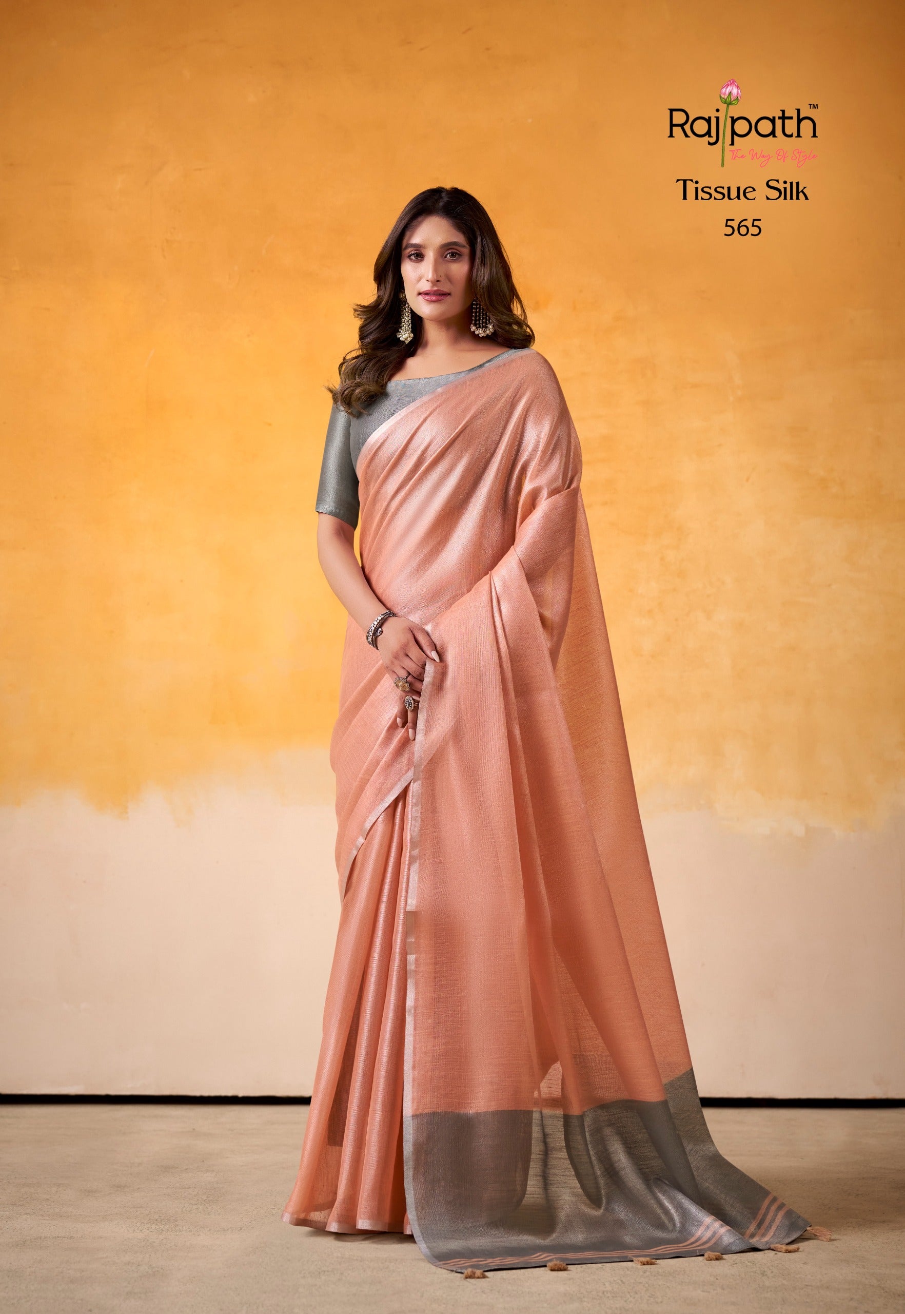 RajPath Fabrics Anvika Light Edition Tissue Silk Saree (6 Pcs Set) with Designer Blouse