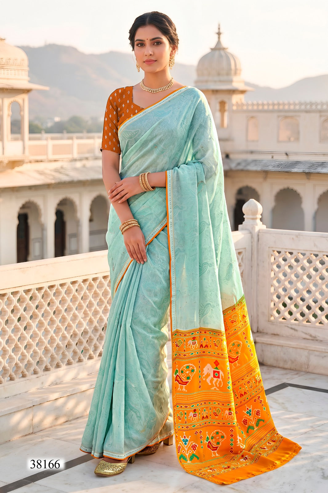 Vallabhi Aasman Vol-02 Moss Fabric Fancy Saree Set - Swarovski Work Designer Party Wear Sarees - 6 PCS - M.R. Saree Emporium