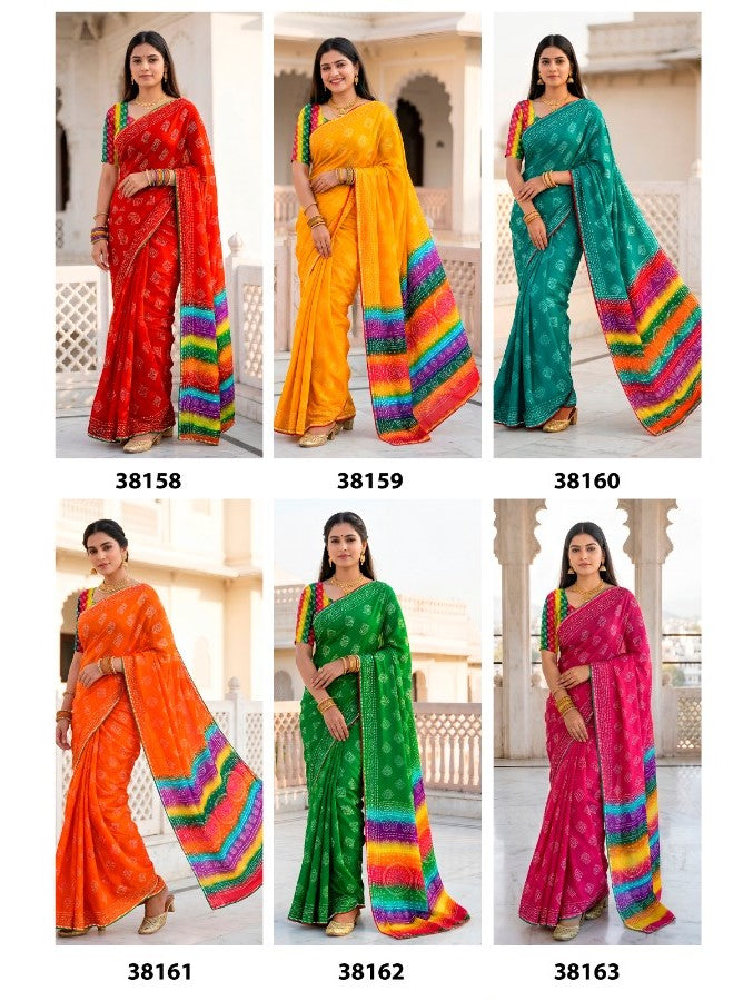 Vallabhi Aasman Vol-03 Moss Fabric Fancy Saree Set - Swarovski Work Designer Party Wear Sarees - 6 PCS - M.R. Saree Emporium