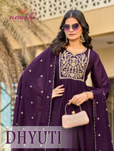 Aanchi Dhyuti Mul Chanderi Kurti Pant Dupatta Set - 3 PCS Set - Embroidered Designer Ethnic Wear - M.R. Saree Emporium