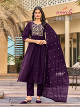 Aanchi Dhyuti Mul Chanderi Kurti Pant Dupatta Set - 3 PCS Set - Embroidered Designer Ethnic Wear - M.R. Saree Emporium