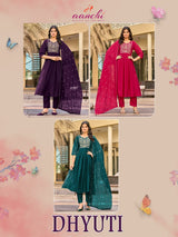 Aanchi Dhyuti Mul Chanderi Kurti Pant Dupatta Set - 3 PCS Set - Embroidered Designer Ethnic Wear - M.R. Saree Emporium