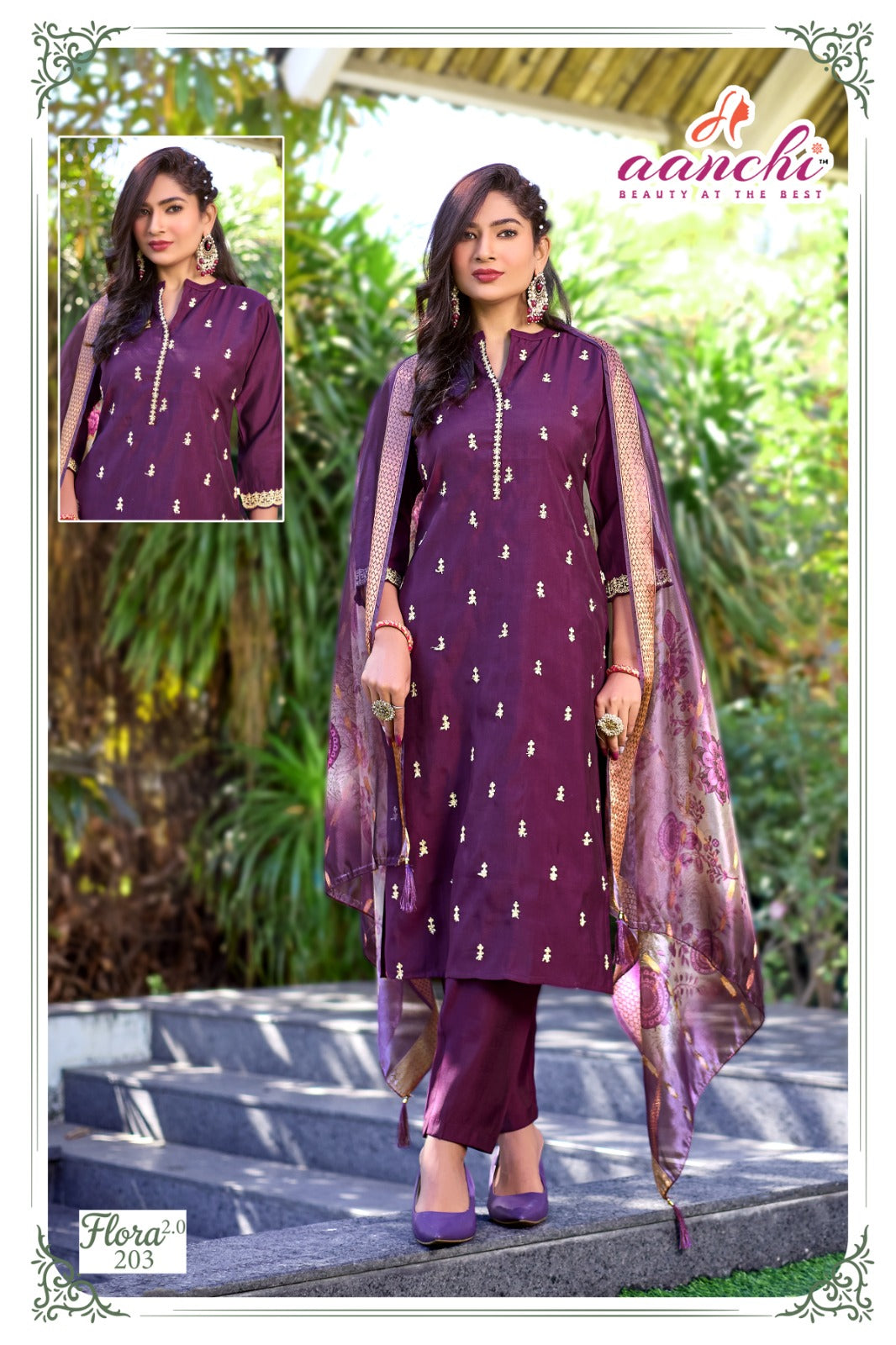 Aanchi Flora 2.0 Roman Silk Suit Set with Fancy Digital Dupatta (M-2XL) – 4 Pcs | M.R. Saree Emporium