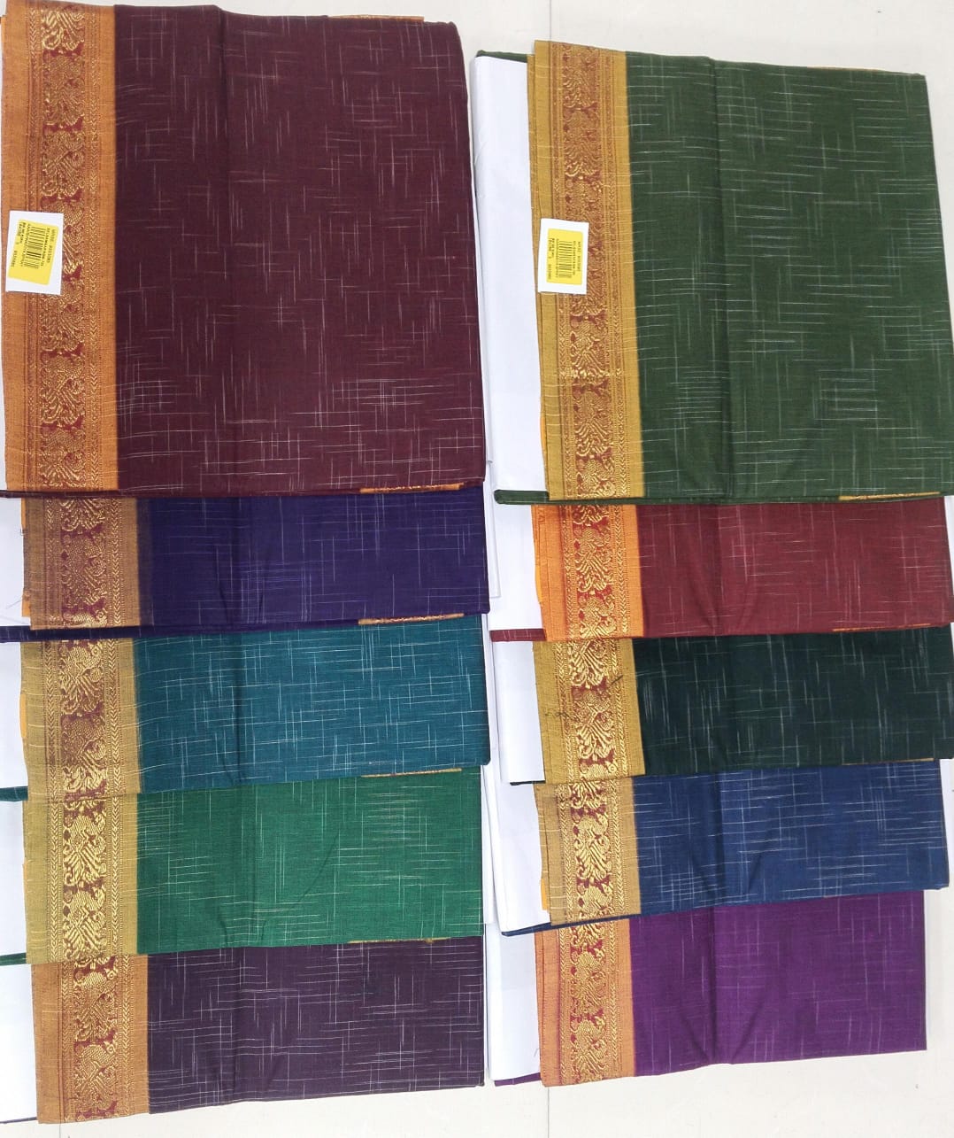 Aishwarya Spray Cotton Saree 10 Pcs Set -Rich Zari Border Cotton Sarees – M.R. Saree Emporium