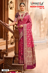 Lifestyle Akash Ganga Vol-39 Designer Silk Saree - 6 Pcs Set