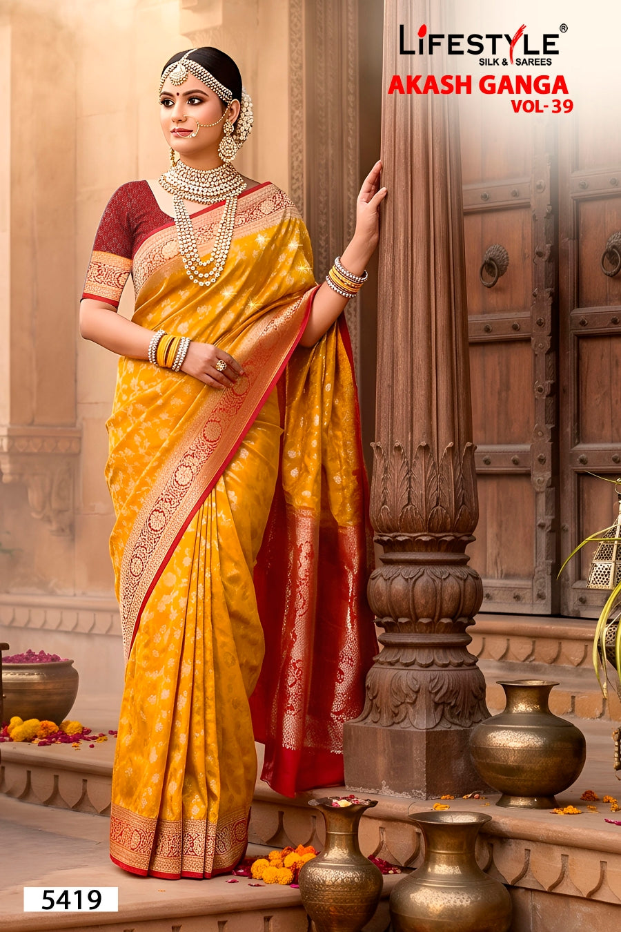 Lifestyle Akash Ganga Vol-39 Designer Silk Saree - 6 Pcs Set