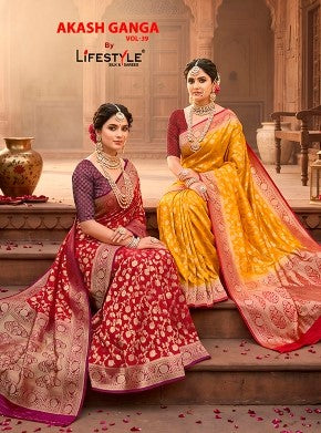 Lifestyle Akash Ganga Vol-39 Designer Silk Saree - 6 Pcs Set