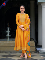 Anarkali Style Vichitra Silk Dress with Jari & Sequins Work | Russian Silk Dupatta – M.R. Saree Emporium