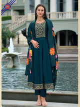 Anarkali Style Vichitra Silk Dress with Jari & Sequins Work | Russian Silk Dupatta – M.R. Saree Emporium
