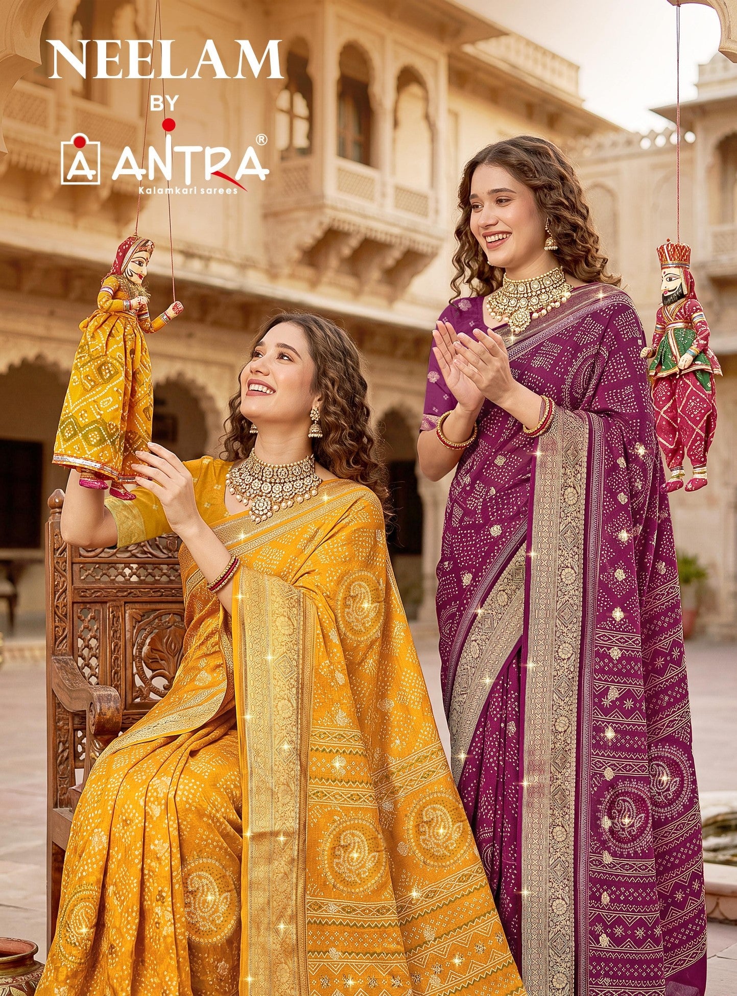Antra Neelam Premium Fancy Silk Designer Saree - 6 PCS Wholesale Set