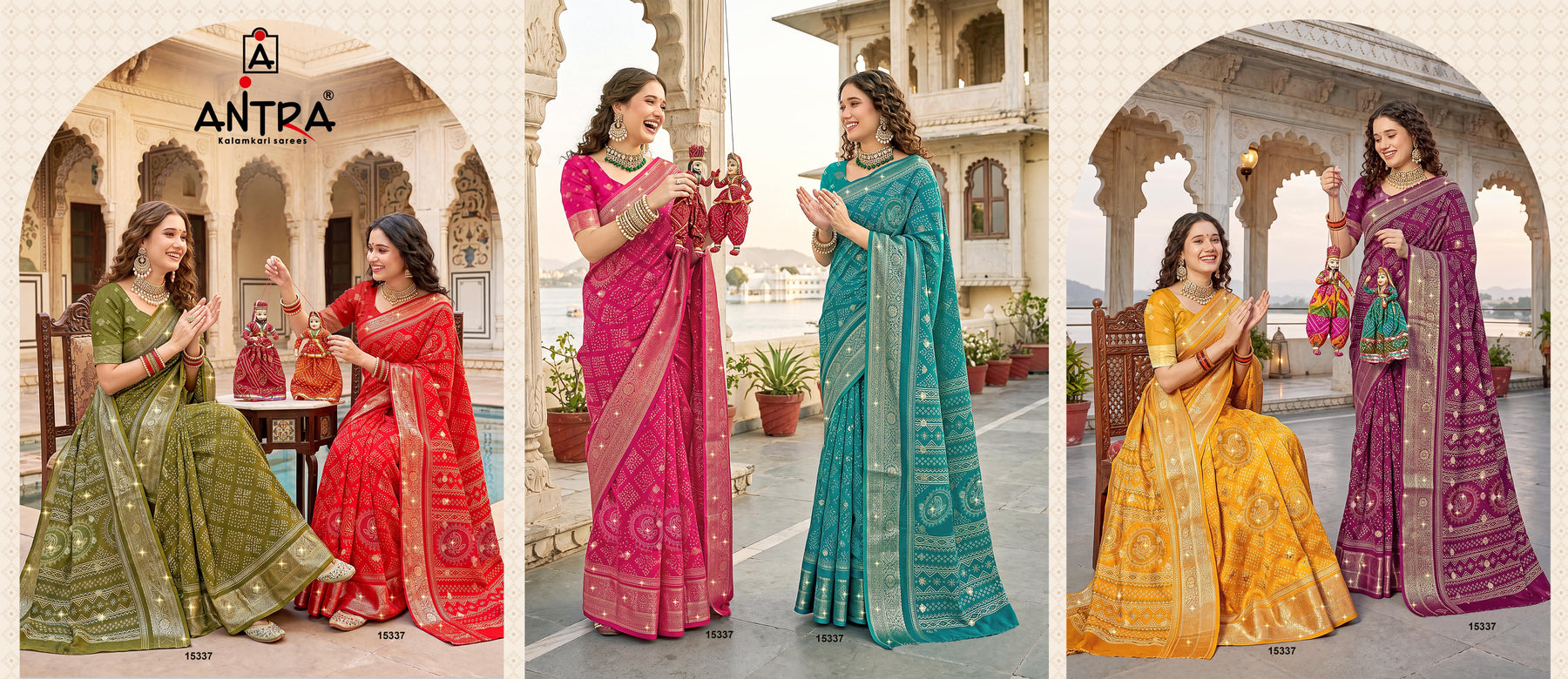 Antra Neelam Premium Fancy Silk Designer Saree - 6 PCS Wholesale Set