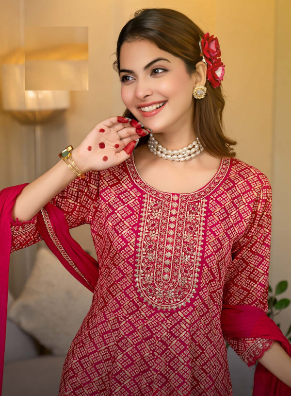 Prasang Vol 3 – Anarkali Gown Set | Heavy Reyon Foil Print with Embroidery | Chinon Dupatta – M.R. Saree Emporium