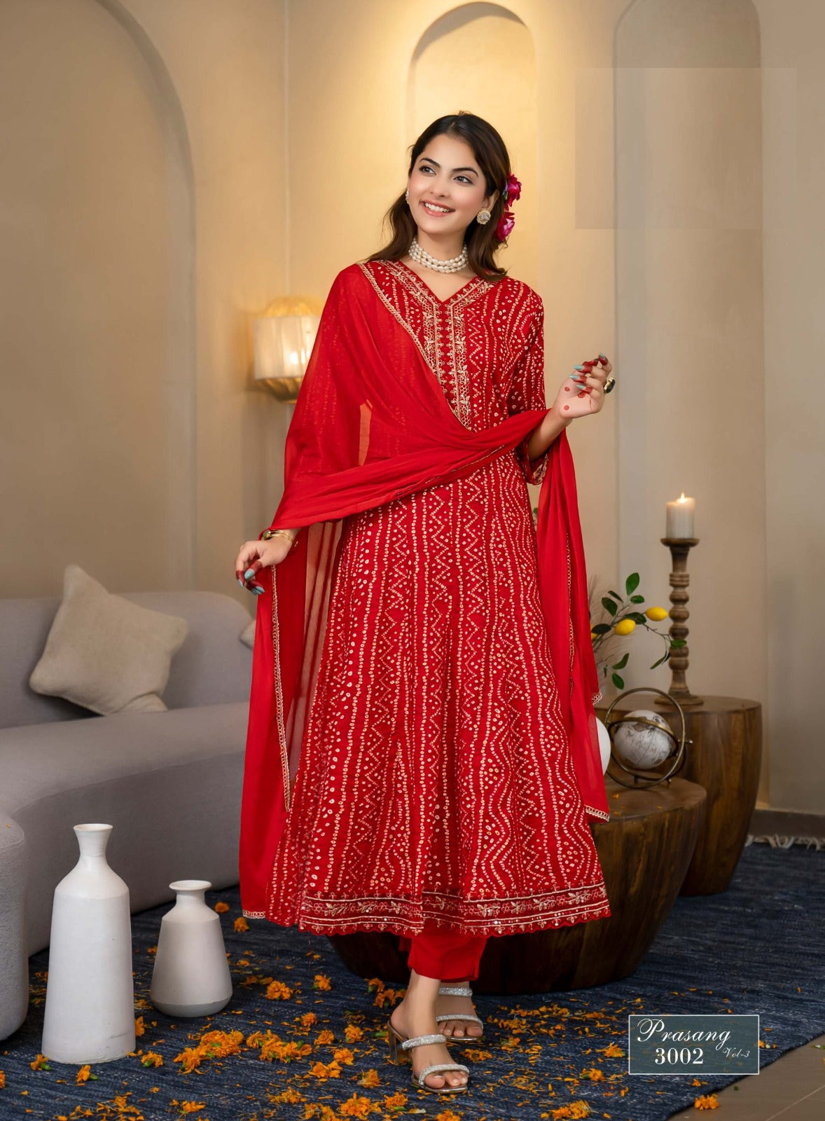 Prasang Vol 3 – Anarkali Gown Set | Heavy Reyon Foil Print with Embroidery | Chinon Dupatta – M.R. Saree Emporium