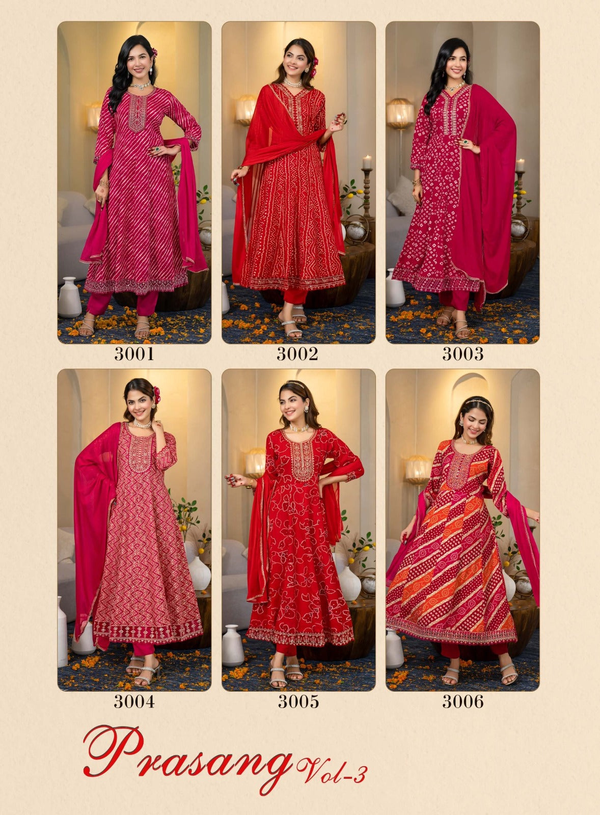 Prasang Vol 3 – Anarkali Gown Set | Heavy Reyon Foil Print with Embroidery | Chinon Dupatta – M.R. Saree Emporium