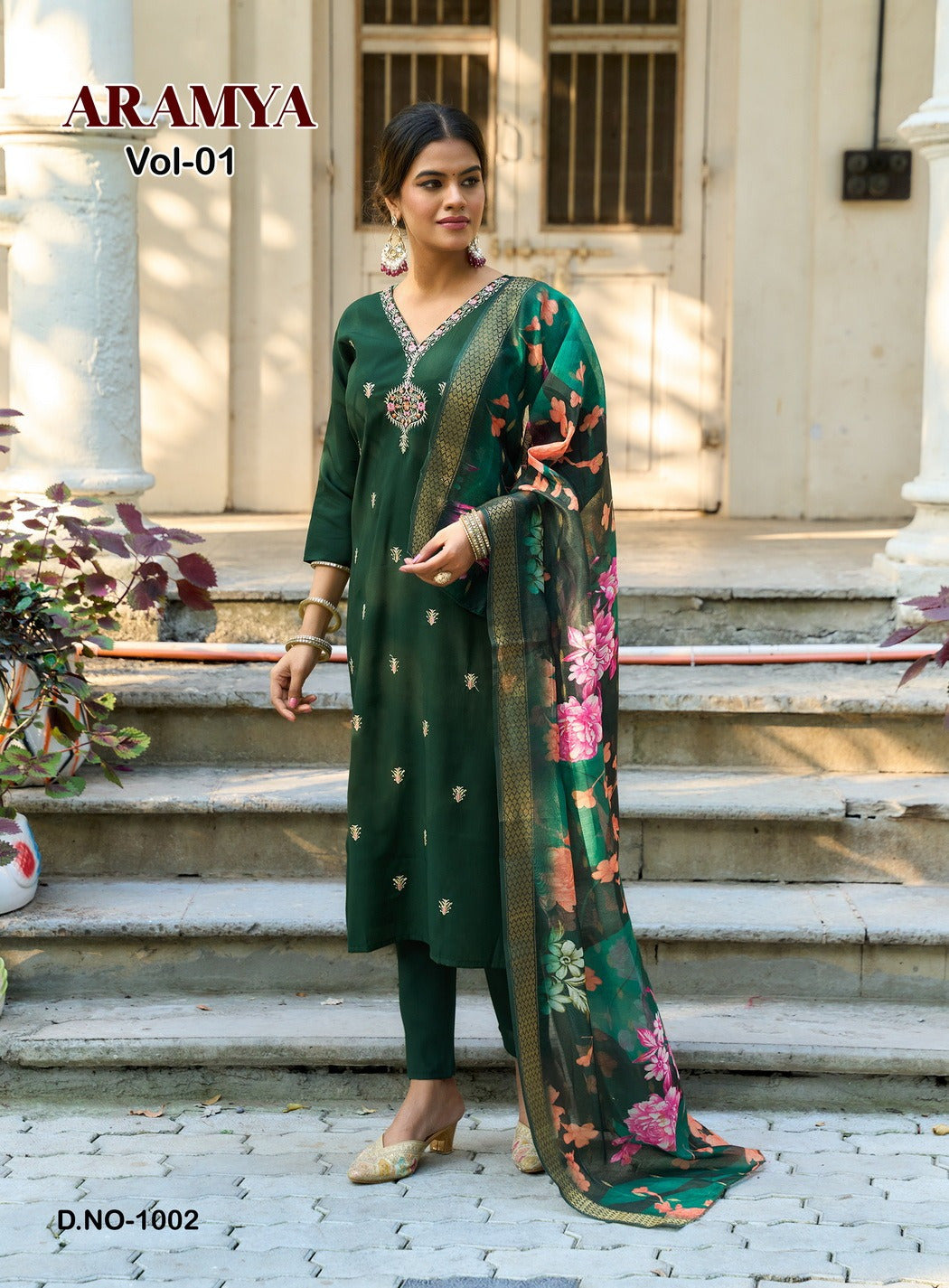 Kailee Aramya Vol 1 - Roman Silk Embroidery Kurti Pant And Dupatta Set - M.R. Saree Emporium