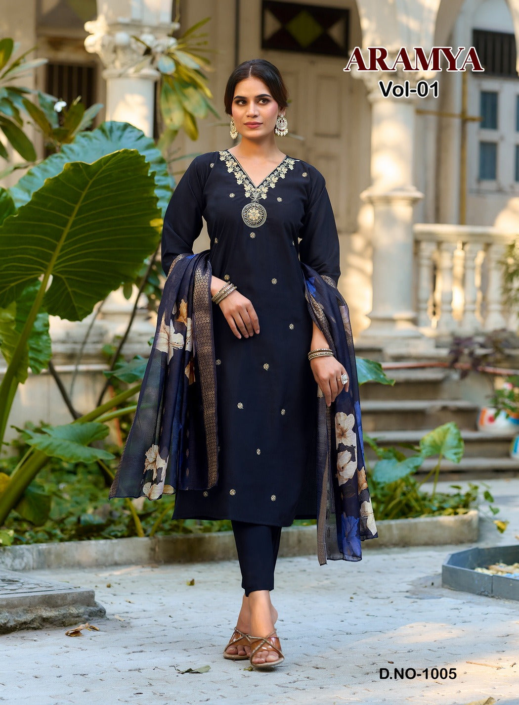 Kailee Aramya Vol 1 - Roman Silk Embroidery Kurti Pant And Dupatta Set - M.R. Saree Emporium